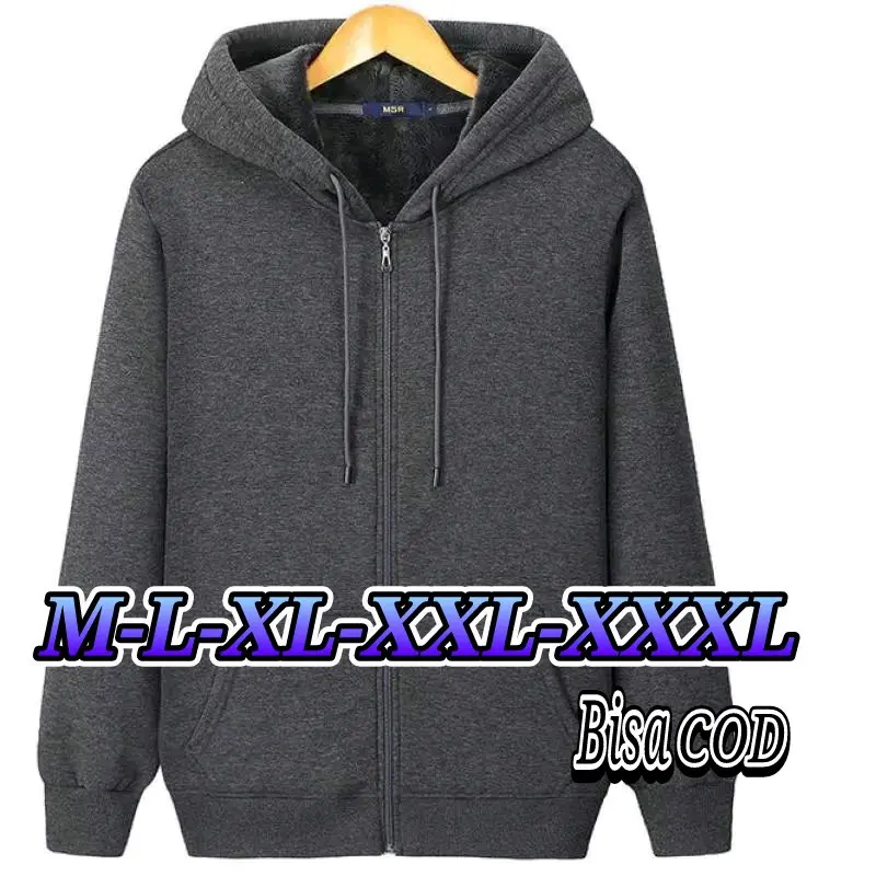 COD jaket Hoodie Zipper polos pria wanita size M-L-XL-XXL-XXXL termurah Sweater Fleece Lembut Panjang Tebal