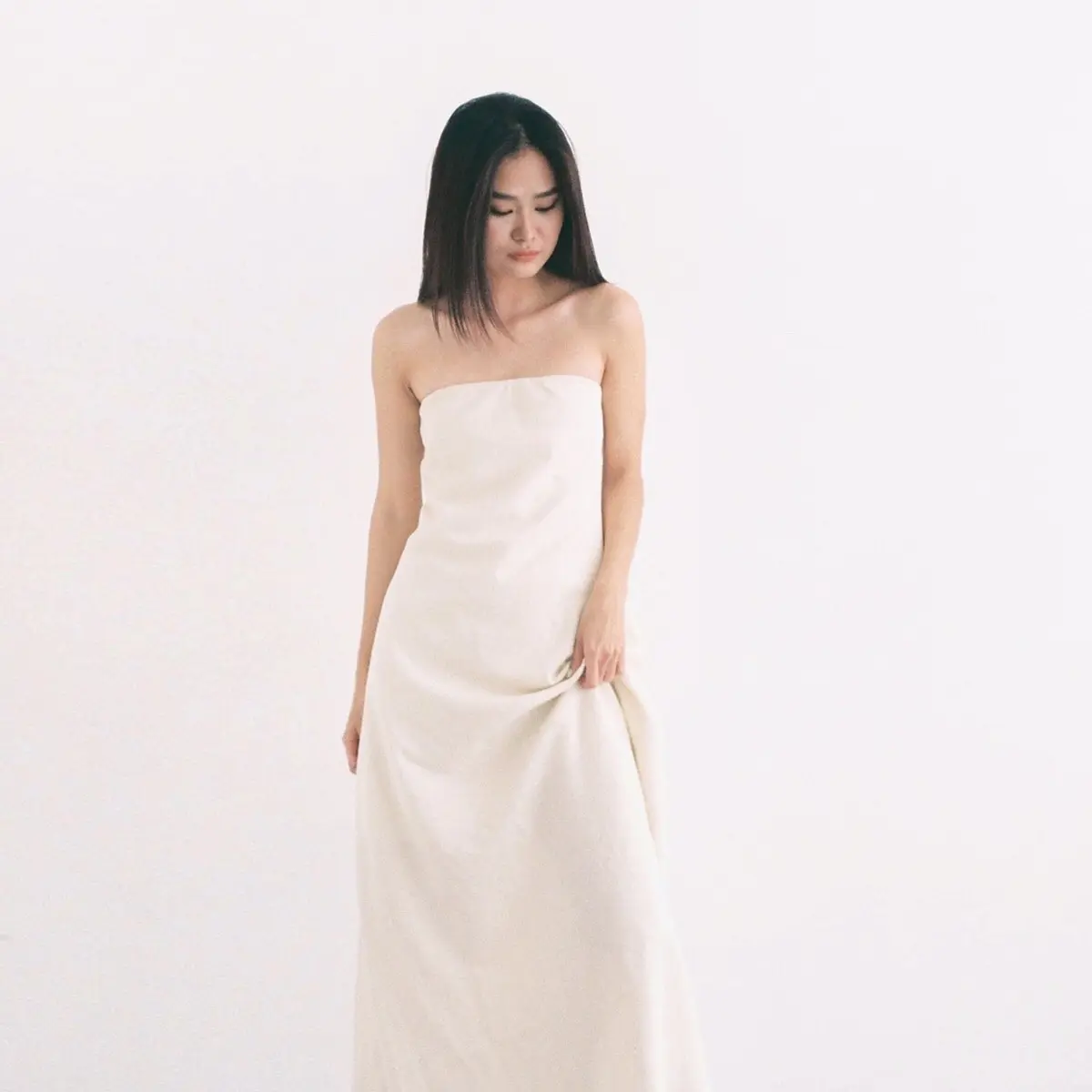 OLALASTUDIO Đầm quây maxi linen Rapuzel Dress