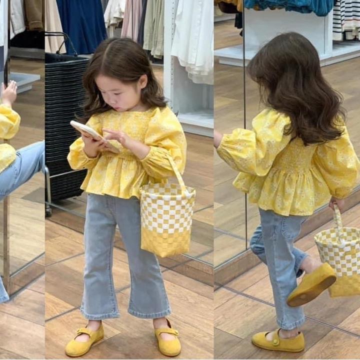 Set áo babydol hoa nhí bánh bèo , kèm quần jean ống loe cho bé gái (9-30kg)