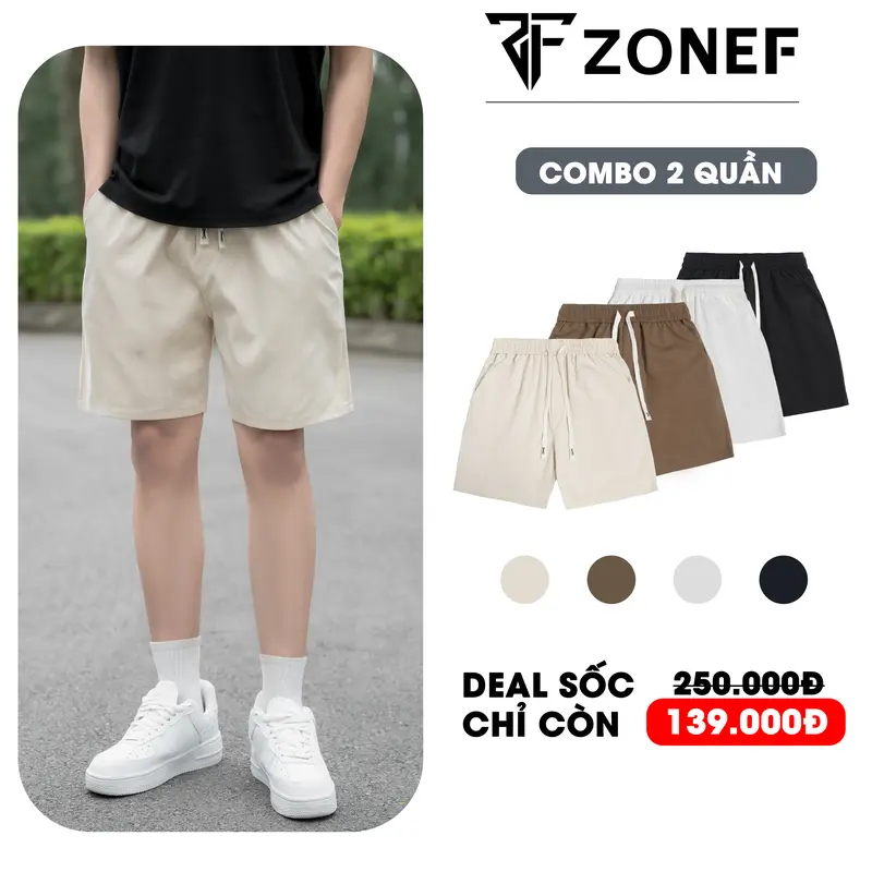 Combo 2 quần short kaki Zonef.studio cạp chun form Đùi cộc vải Kaki 2 da Menswear nam có túi