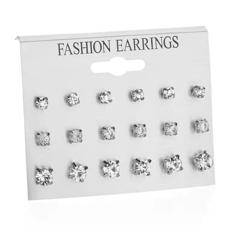Product Introduction of Bộ Bông Tai Đinh tán Thời Trang, 9 Đôi, Kết Hợp Đơn Giản, Bông Tai Họa Tiết Hình Vuông, Dành Cho Nữ, Bông Tai Mới 18