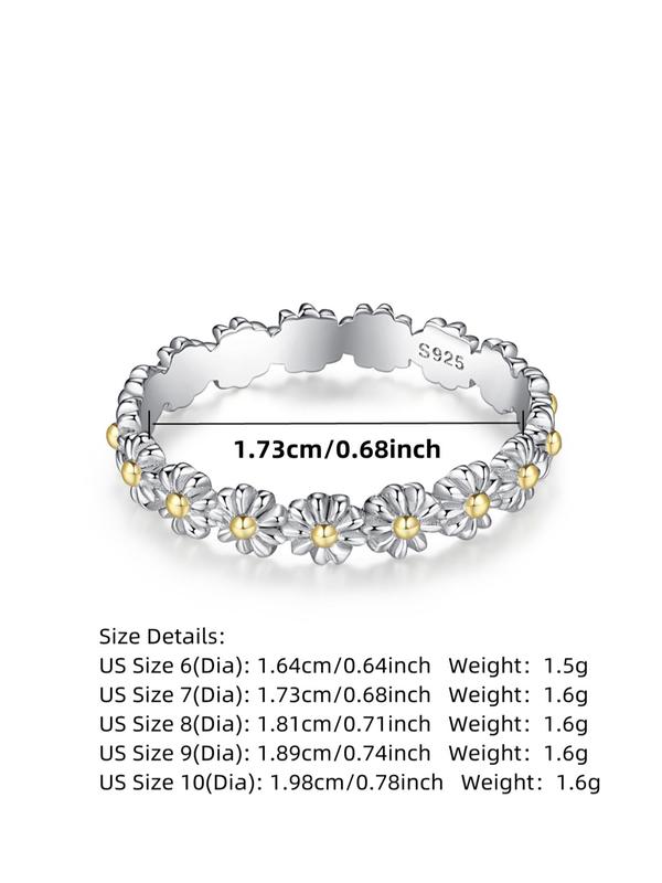 925 Sterling Silver Fashion Flower Design Ring, Boho Style Ring for Women, Casual Jewelry for Party, Daily Decor, Trendy Exquisite Jewelry for Birthday Gift 1