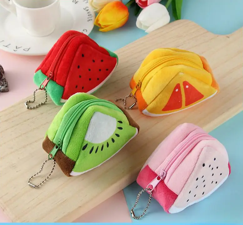 2/4pcs Cartoon Practical Unique Fashion Trend Fruit Shaped Wallet Bestselling Plush Interactive Soft Gift Idea Coin Purse For Kids 3d