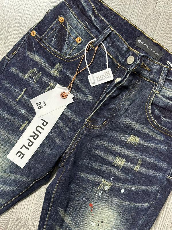 ( Ảnh Tự Chụp ) Quần Jean Pur Ple Wash Rách Vảy Sơn Đỏ 4 Cúc Form LikeAuth Chuẩn loại 1 ( Tag Mác Lụa , 4 Tag Sườn , Cúc Đồng , Mác Thêu , Túi Vải )​ 2