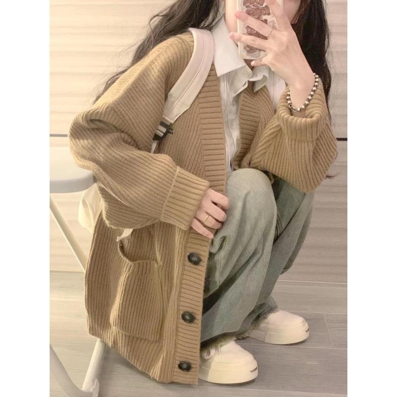 Áo Cardigan Dệt Kim, Phong Cách Thường Ngày Sớm, Áo Khoác Len Cổ Điển Phong Cách Nhật Bản, Dành Cho Nữ, Hàng Mới Về, Dáng Rộng Vừa Vặn, Áo Cardigan Dệt Kim Phổ Biến Women Top 1