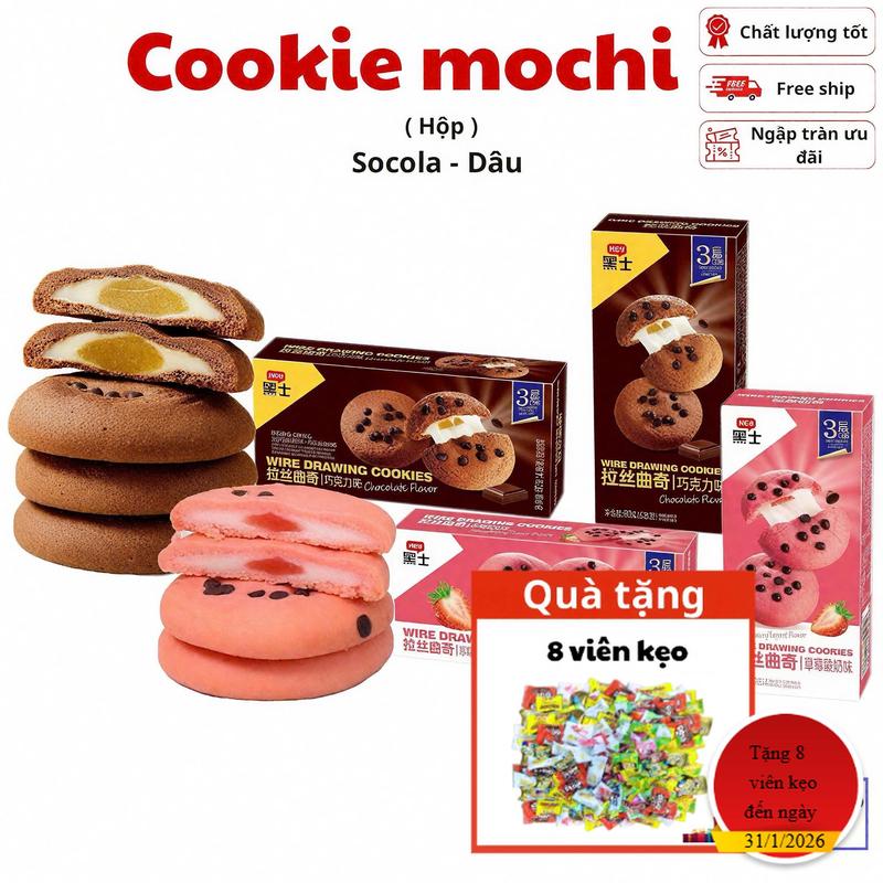  Bánh quy cookie mochi mới về mix 2 vị : Socola  dâu . Bánh siêu thơm ngon bên trong lớp mochi dẻo. 1 hộp 4 cái Thiết kế hộp sang trọng rất thích hợp làm quà tặng. cookies made in india,beasts cookies,tiên cookies 