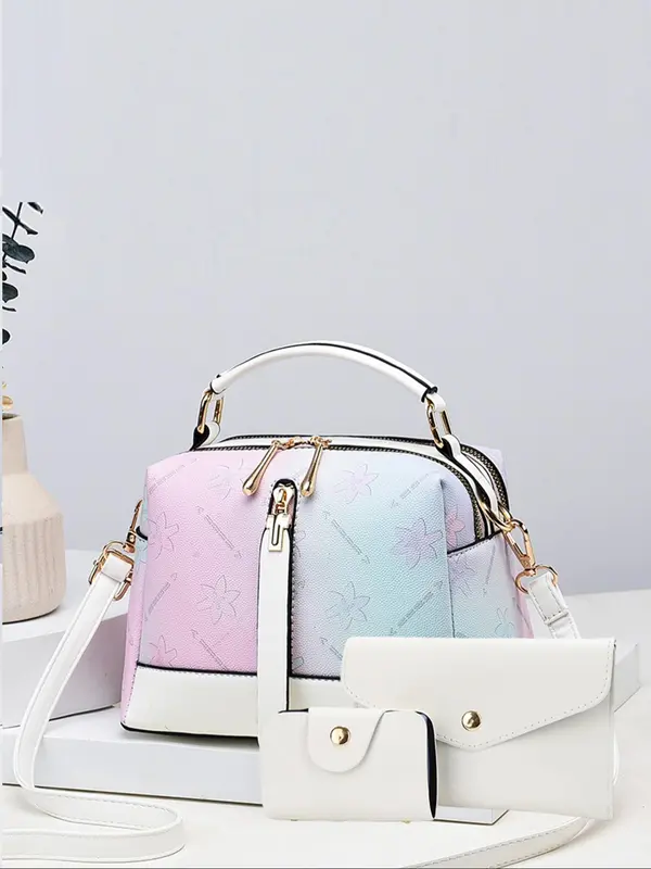 Women's Fashionable Floral Pattern Handbag & Crossbody Bag & Wallet, Casual Versatile PU Leather Shoulder Bag Set, Trendy All-match Bag Set for Daily Use 5