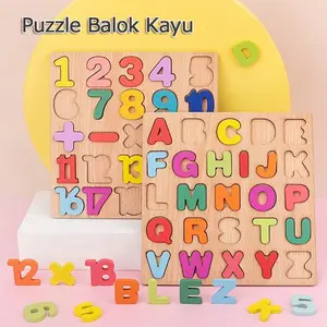 DIY Mainan Anak Geometry Huruf Angka Bentuk Puzzle Kayu 20CM Mainan Kayu Edukasi