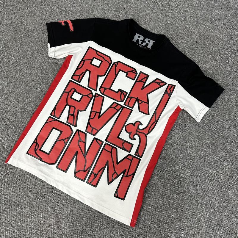 Áo thun rock nam cổ tròn dập nổi trắng chữ đỏ