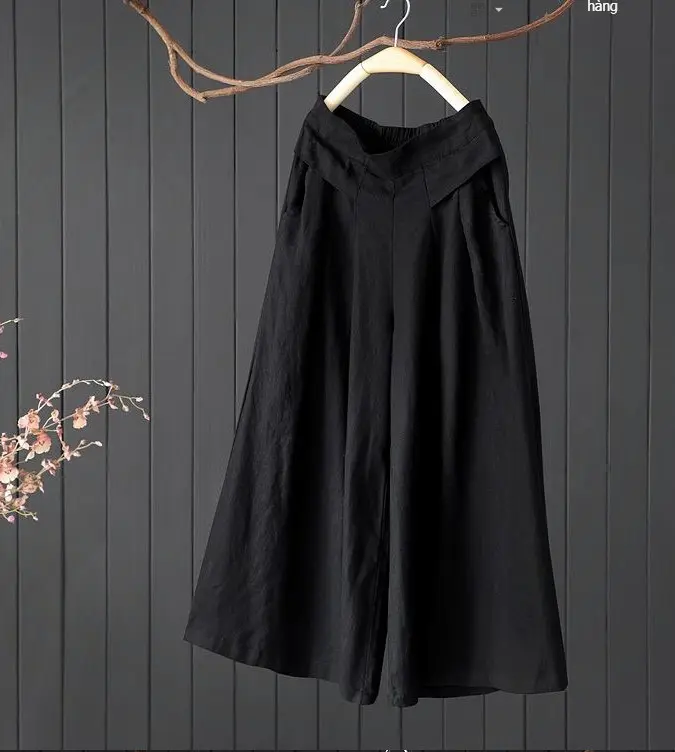 Quần Ống Rộng Nữ Lưng Chun, Chất Linen Thoáng Mát H3