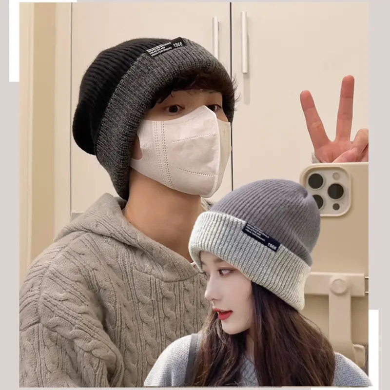 Topi Winter Double Side Knitted Beanie Hat Musim Dingin Kupluk Korean Style Unisex Pria Wanita 0
