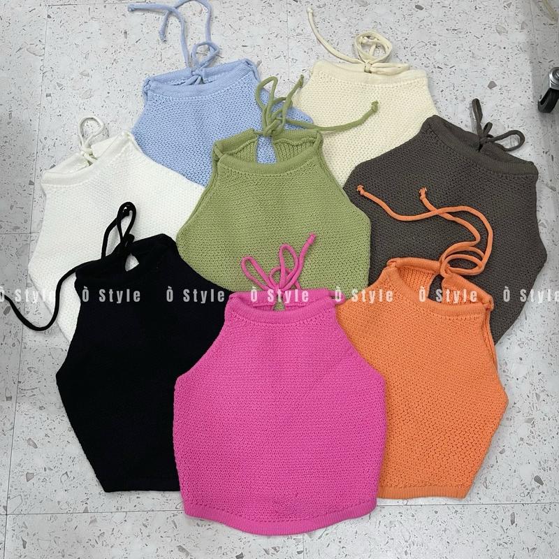 [AY081] Áo yếm len hở lưng dáng ngắn croptop form ôm Nữ Top Kem Cổ Tròn sát nách cột dây Women áo yếm trơn