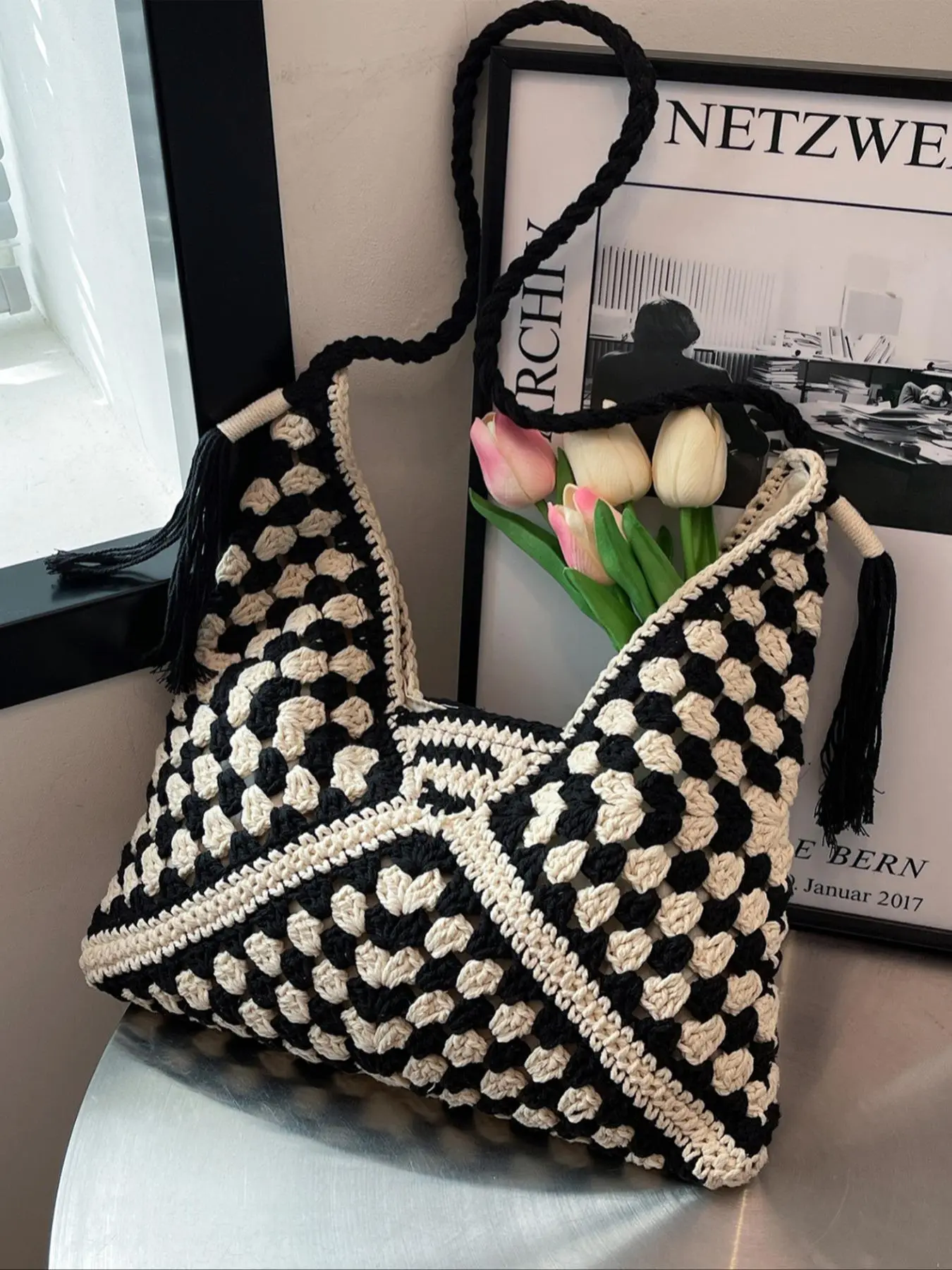 Women's Crochet Crossbody Bag, Fashionable Temperament Shoulder Bag for Work, School, Daily Commuting, Shopping, Tourism, Casual Trendy Versatile High-quality Daily Commuting Purse Bag