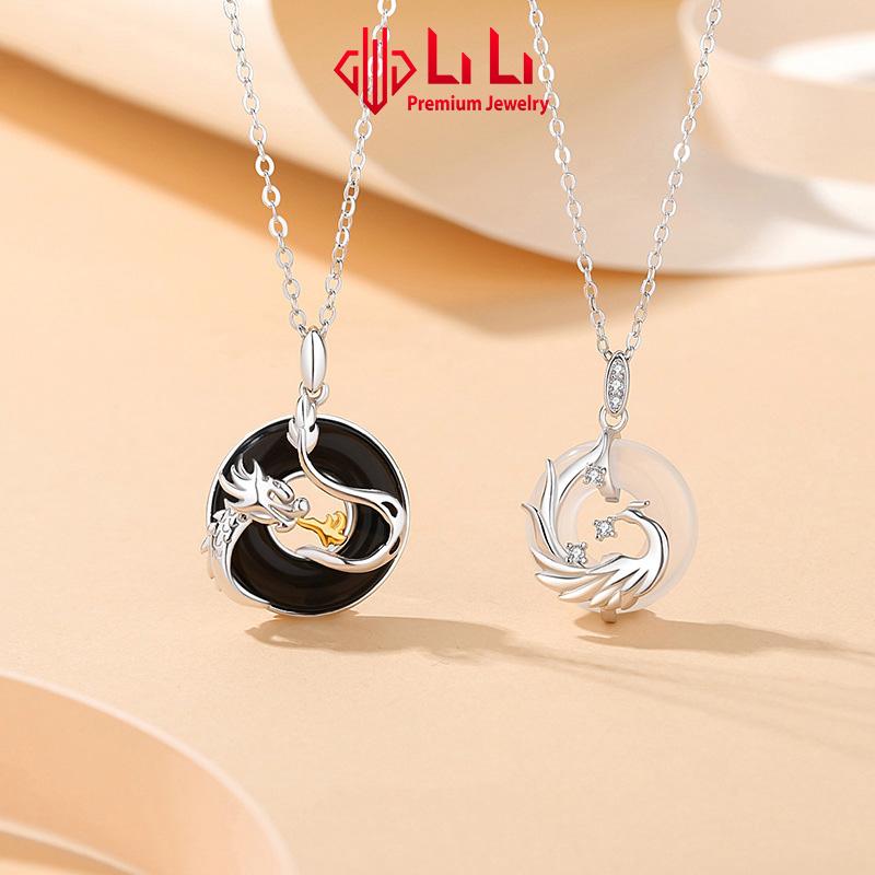  Dây chuyền bạc cặp đôi LiLi S925 đính đá mã não cao cấp hình rồng và phượng Walter LILI_106179 