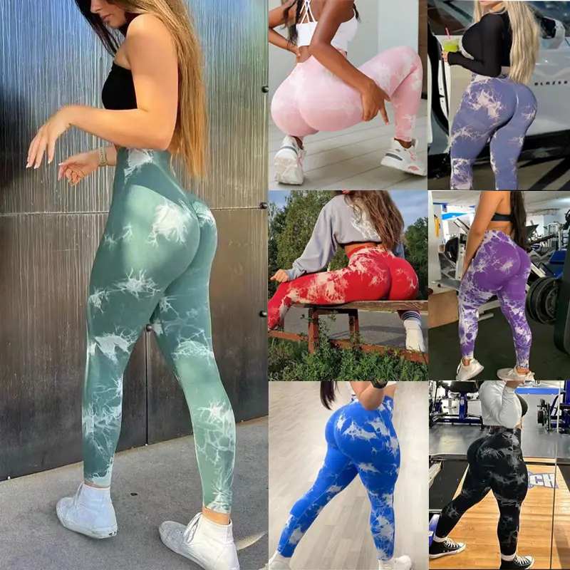 Quần legging thể thao nữ, quần legging liền mạch, thoáng khí, mềm mại, eo cao, đàn hồi, nhuộm cà vạt, tập luyện, Yoga, tập gym, Thể dục, thời trang