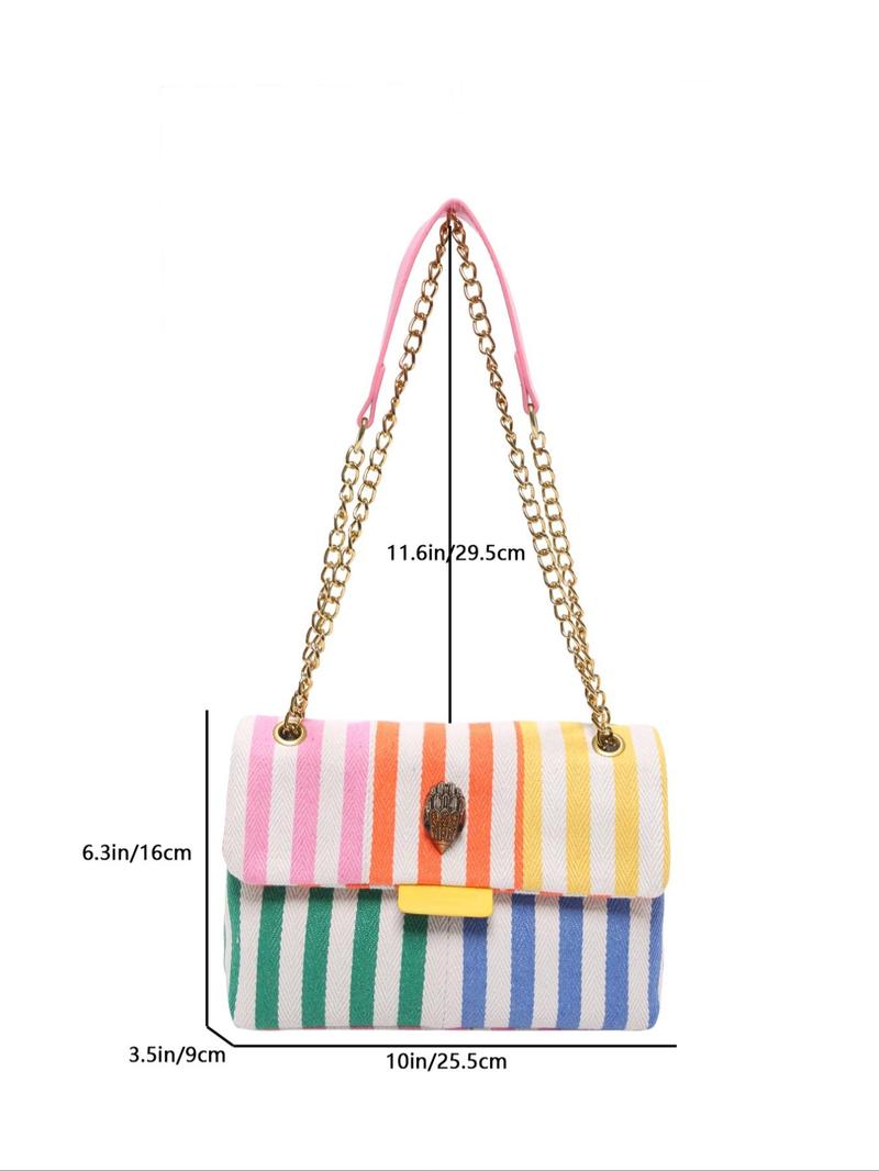Product Introduction of Women's Fashionable Colorful Striped Pattern Crossbody Bag, Casual Versatile Zipper Shoulder Bag for Daily Used, Trendy All-match Commuter Bag 1