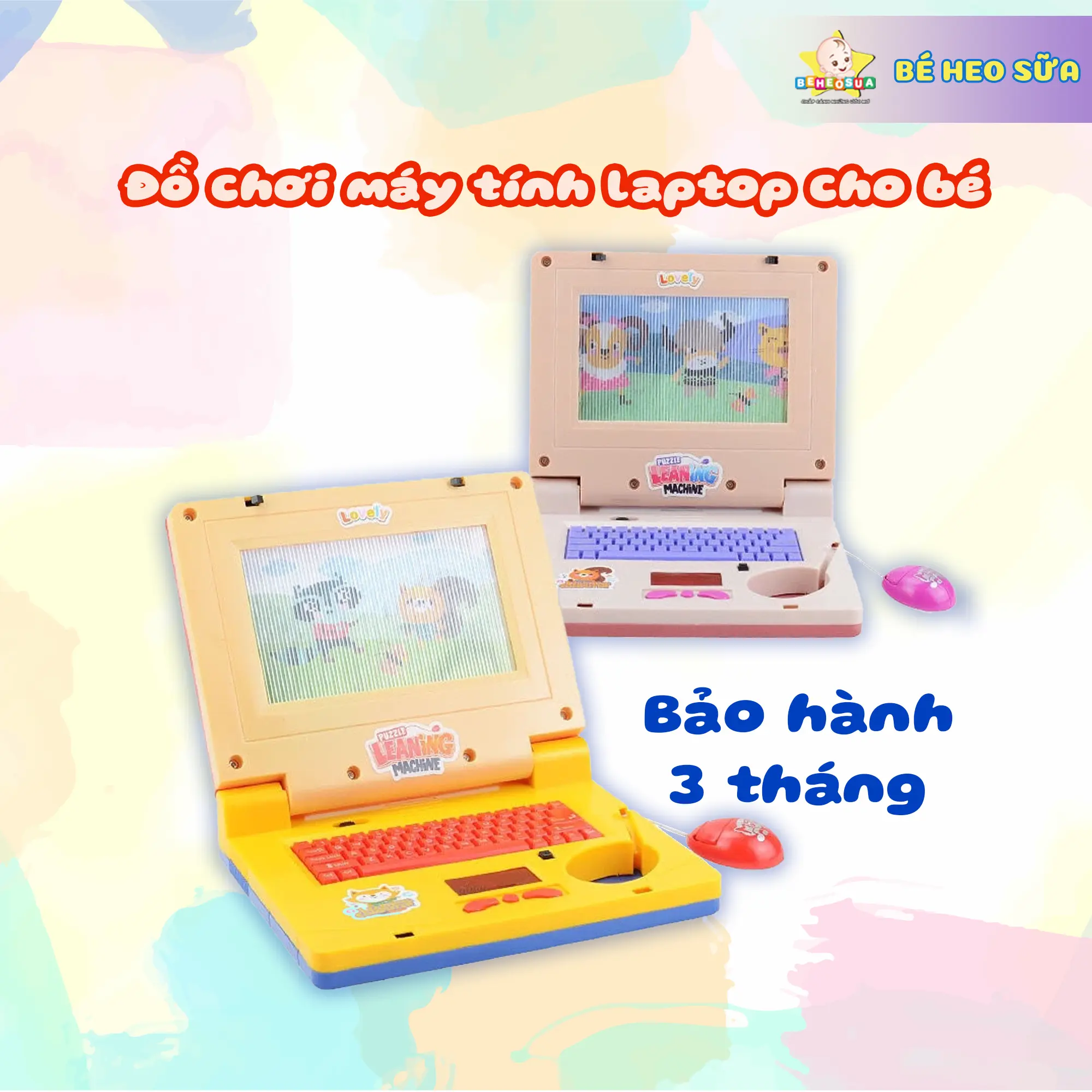Đồ Chơi Máy Tính Laptop Cho Bé, Có Nhạc Đèn Led Màn Hình Động Kèm Chuột Vui Chơi Thoải Thích, Nhựa An Toàn Cho Bé
