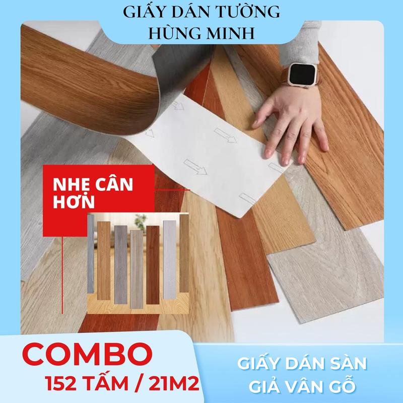 LOẠI XỐP - COMBO 152 TẤM TẶNG 2 TẤM - 21M2 Tấm Xốp Dán Sàn Phủ Bề Mặt Nhựa Giả Vân Gỗ Cao Cấp Cải Biến ĐỘ NHẸ Hơn Thông Thường Có Sẵn Keo Dán Tiện Lợi Cải Thiện Không Gian Trang Trí Nhà Cửa Kích Thước Tấm 15,3 x 91,5cm
