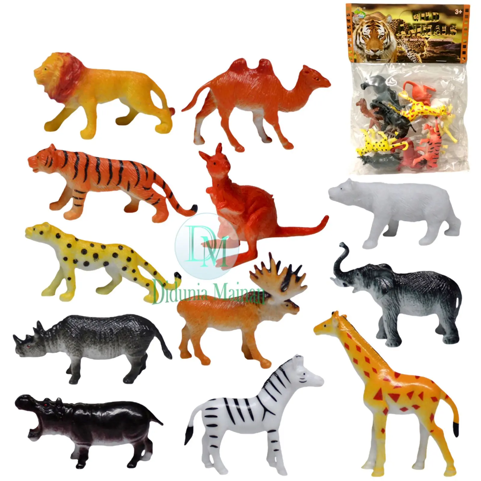 Mainan Hewan Karet Mini Edukasi Anak Binatang Miniatur Figure Wild Animal Set Isi 12 Pcs Toy