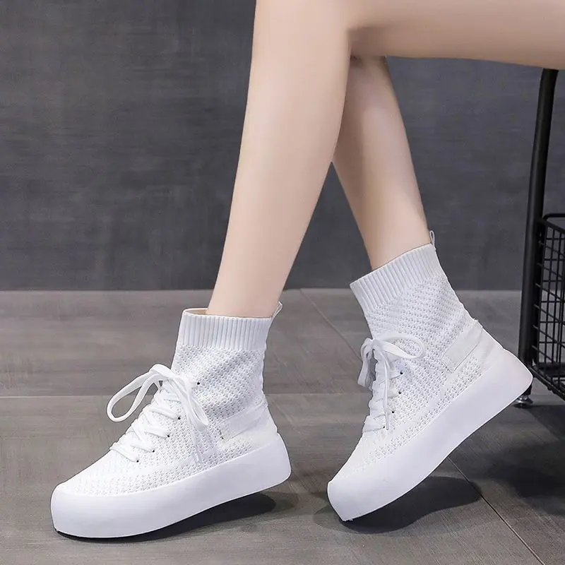 Giày Cao Cổ, Giống Tất, Dành Cho Nữ, Bộ Sưu Tập Mùa Lò Xo 2024, Mỏng, Thể Thao Đi Chơi Đáy Phẳng, Kiểu Lười, Thoáng Khí, Bó Sát, Bốt Dệt Kim Shoes Boot 4