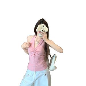 Áo không tay cột dây cổ chữ V phong cách Pure Desire cho nữ, mùa hè, ôm sát, áo khoác không tay với thiết kế độc đáo.