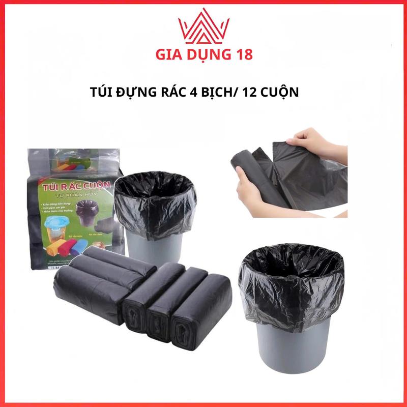 Túi Đựng rác Đen 12 cuộn ( 4 bịch) 55*65cm, có khả năng tự phân ...