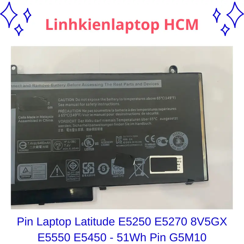 Pin Laptop Latitude E5250 E5270 8V5GX E5550 E5450 - 51Wh  Pin G5M10 2