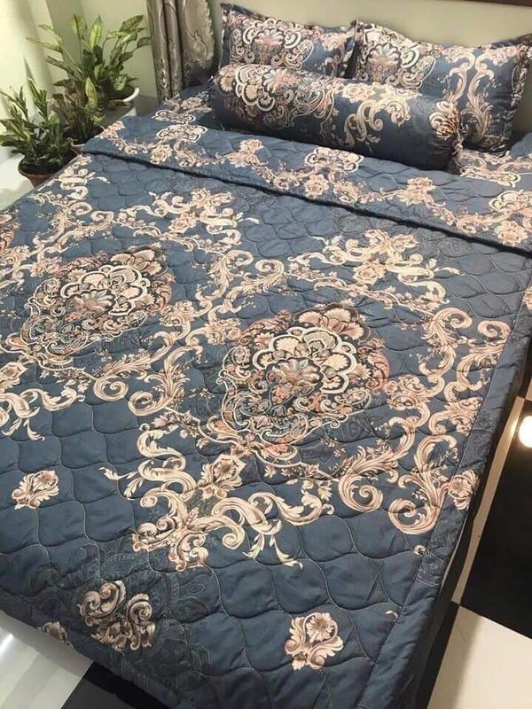 combo chăn ga 5 món hoàng gia ghi hè