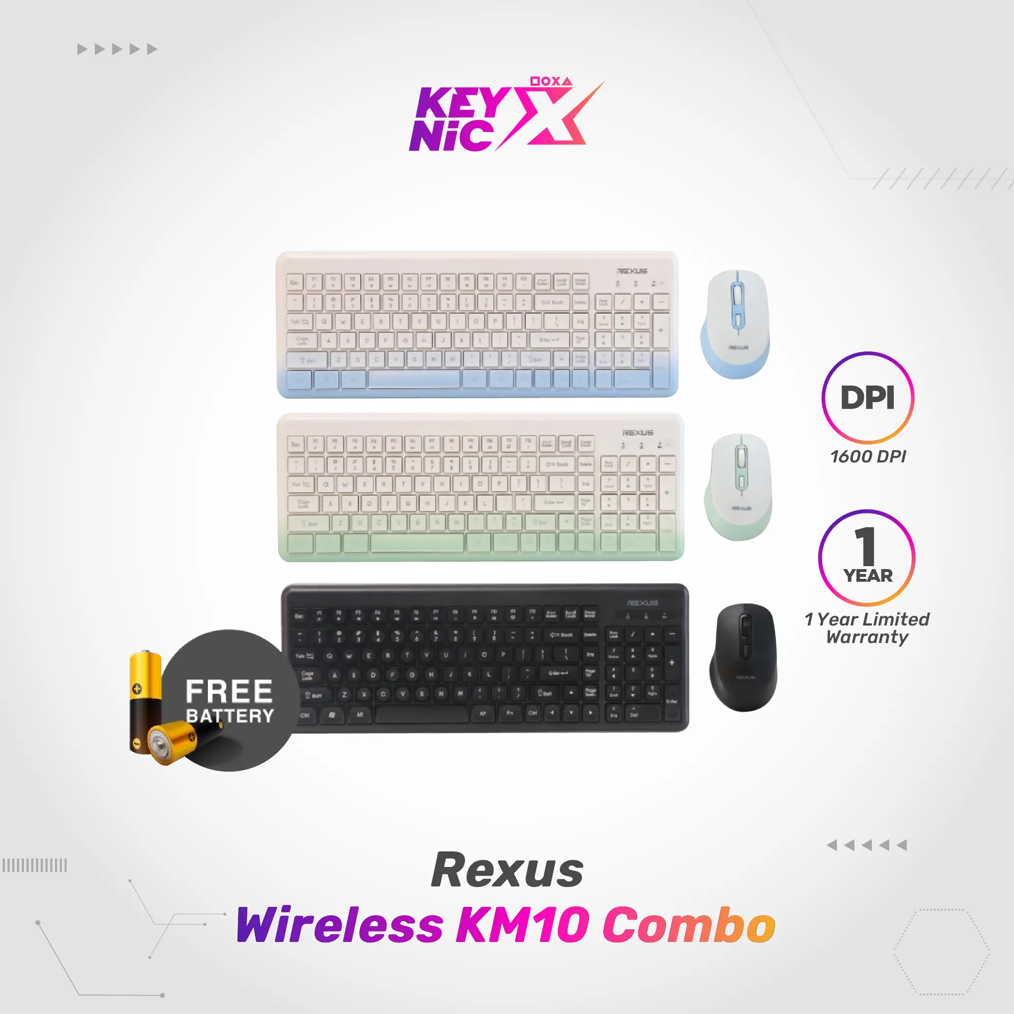 Rexus KM10 / KM-10 Wireless Mouse Keyboard Combo Office