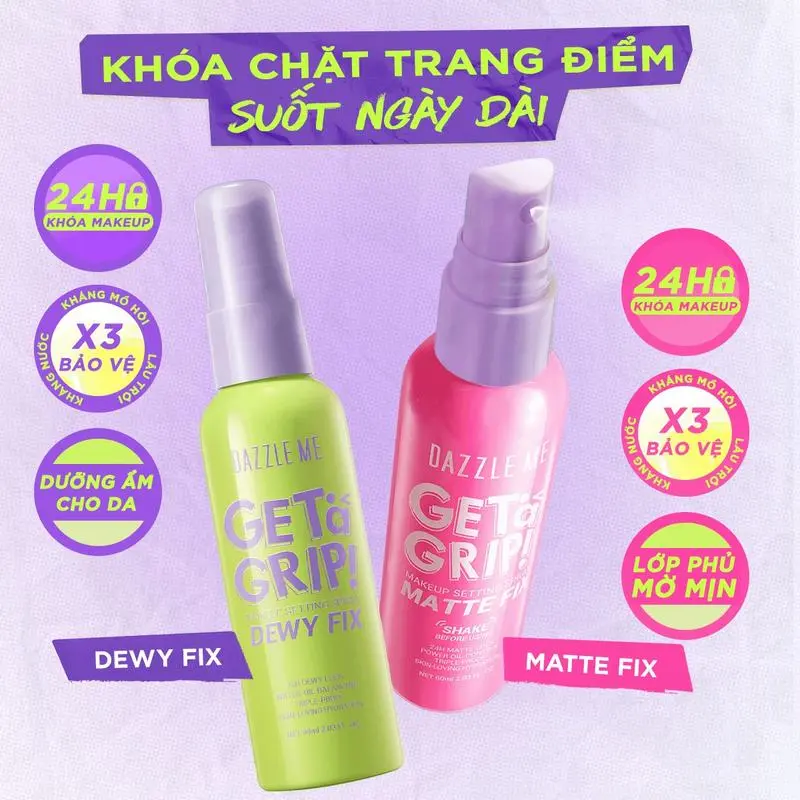 [LIVESTREAM] Xịt Khóa Makeup DAZZLE ME Xịt Cố Định Lớp Trang Điểm Lâu Trôi và Kiểm Soát Dầu Dưỡng Ẩm Trên Da Makeup Setting Spray 60ml Dewy Fix + Matte Fix Cosmetic Nữ Mỹ Phẩm Women