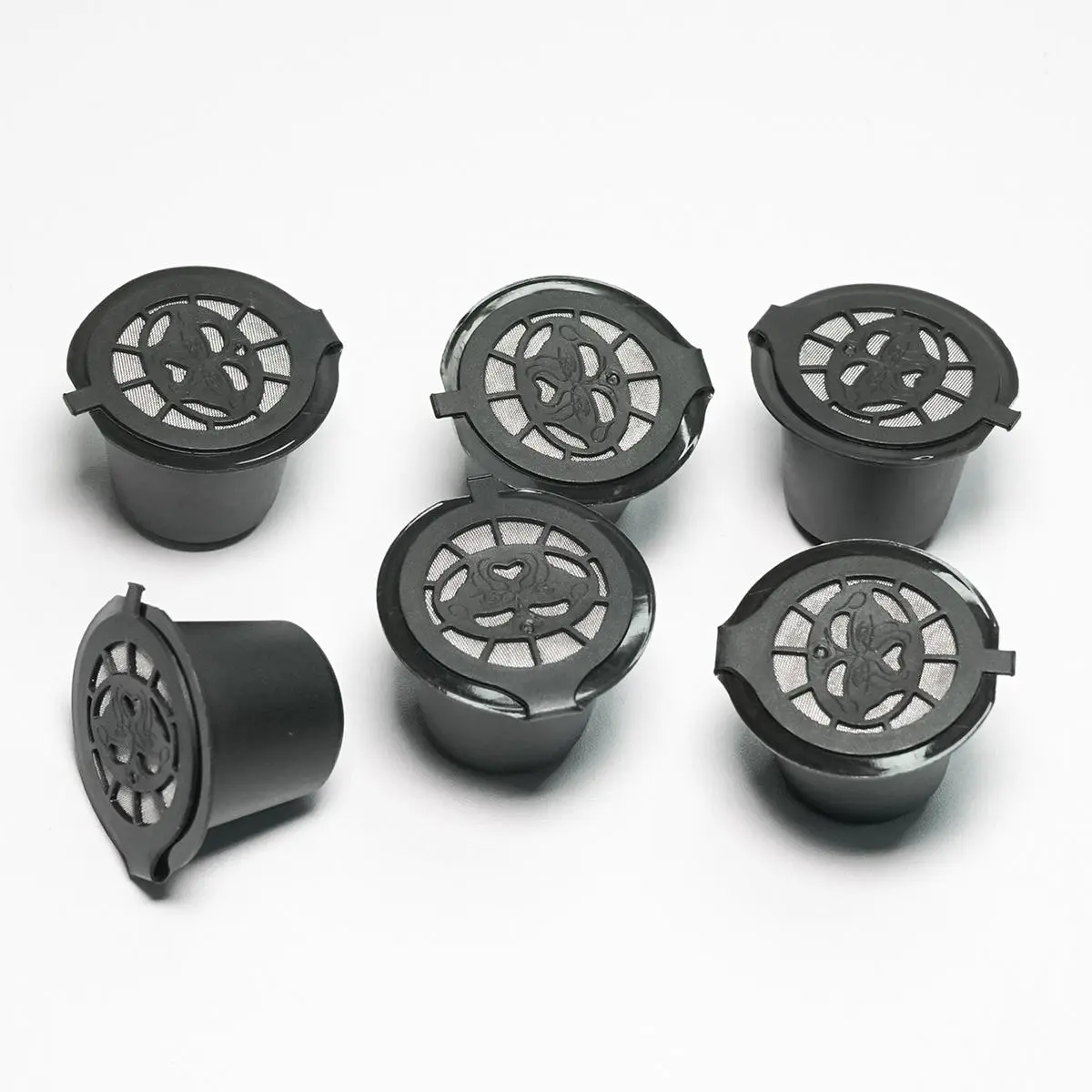 Refillable Coffee Pods Set, 6pcs Easy Seal Coffee Pods & 1pc Spoon & 1pc Brush (with/without Wooden Holder), Coffee Making Tools for Home Kitchen