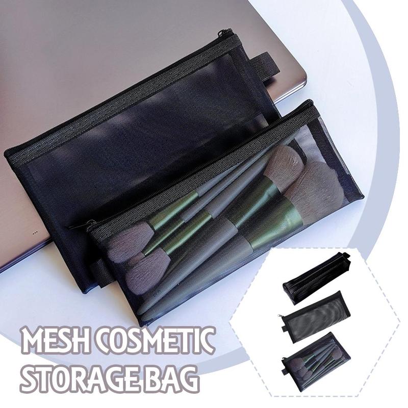 Black Mesh Cosmetic Bags Outdoor Black Zipper Bag Transparent Travel Organizer Large Capacity Comestic Bag 0