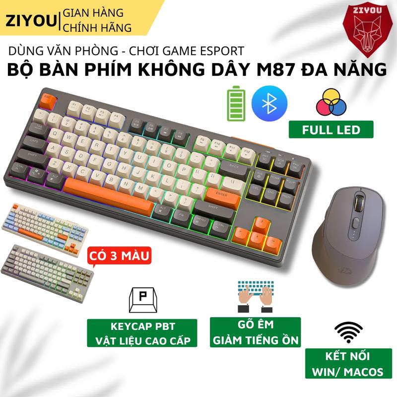 Bộ Bàn Phím Chuột Bluetooth Không Dây Ziyou M87 LED Kết Nối Đa Năng Chơi Game Dùng Văn Phòng