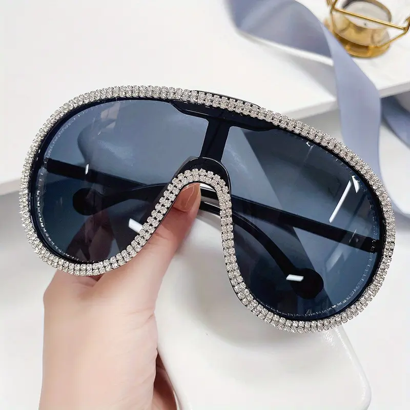 Luxury Rhinestone Shield Fashion Glasses for Women - Oversized Gradient Lens, Windproof Party & Fashion Accessory with Sparkling Frame Design 7