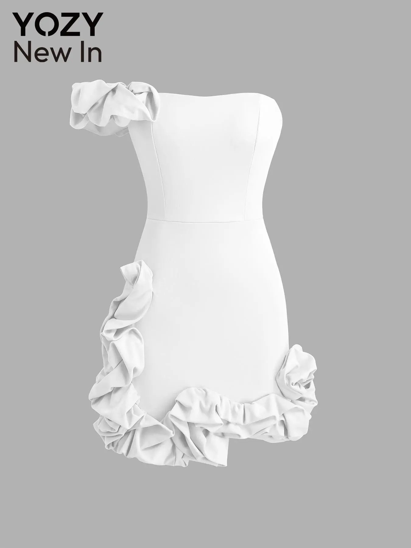 YOZY Women's Plain 3d Flower Decor Zipper Dress, Elegant A Line Short Dress for Party Club Dating Wear, Ladies Clothes for Summer