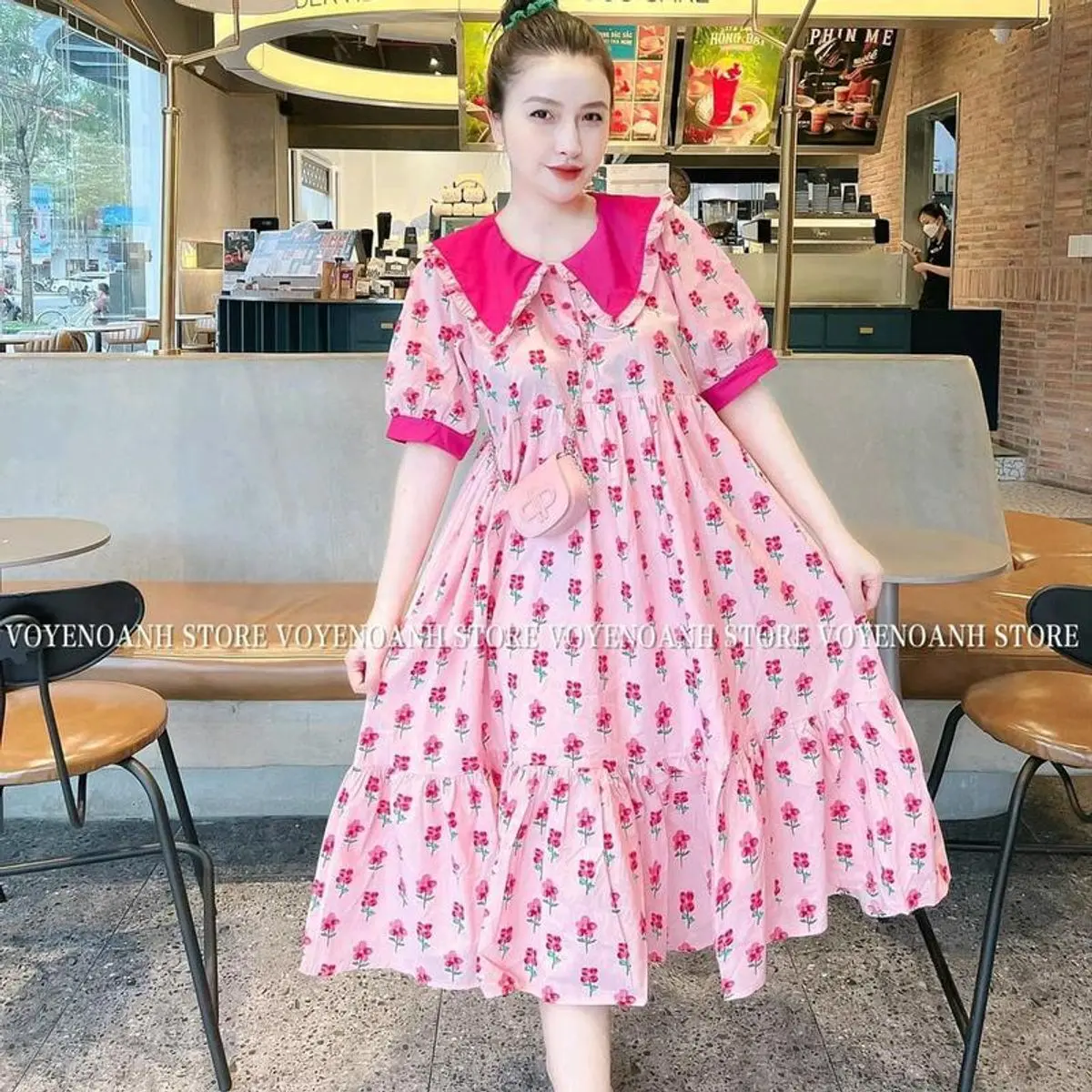 Đầm lụa hoa babydoll xinh ( bầu bon chen được ạ) Đẹp xinh Top Dress Nữ Women