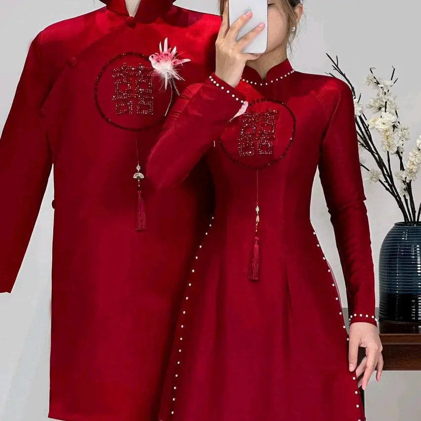 Đ&M30_Áo Dài cặp Cô Dâu Chú Rể thêu chữ Hỷ Women Áo Cưới Váy Cưới Dress Nữ