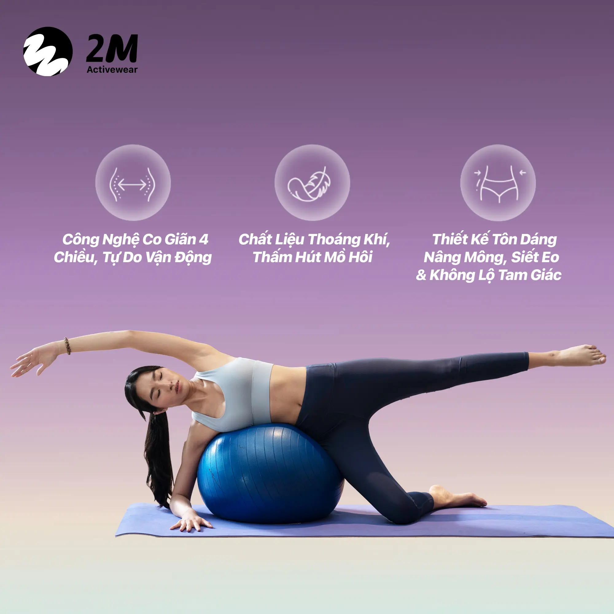 2M Activewear - Quần Legging Tập Gym Và Yoga Cạp Cao Linh Hoạt Dễ Vận Động Co Giãn 4 Chiều Giữ Form Tốt