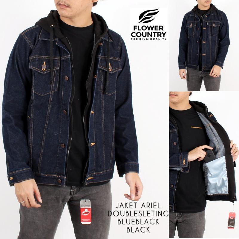 Jaket Ariel Denim / Jaket Jeans Ariel Double Resleting / Jacket Jeans Denim / Jaket Jeans Hoodie Pria / Jaket Jeans Polos High Fleece Kancing Lembut Nyaman 2