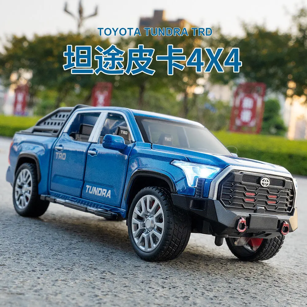 1 32 Toyota Tundra Pickup Truck Off road Transporter Alloy Car Diecast Metal Vehicle Model Sound Light Toy A873