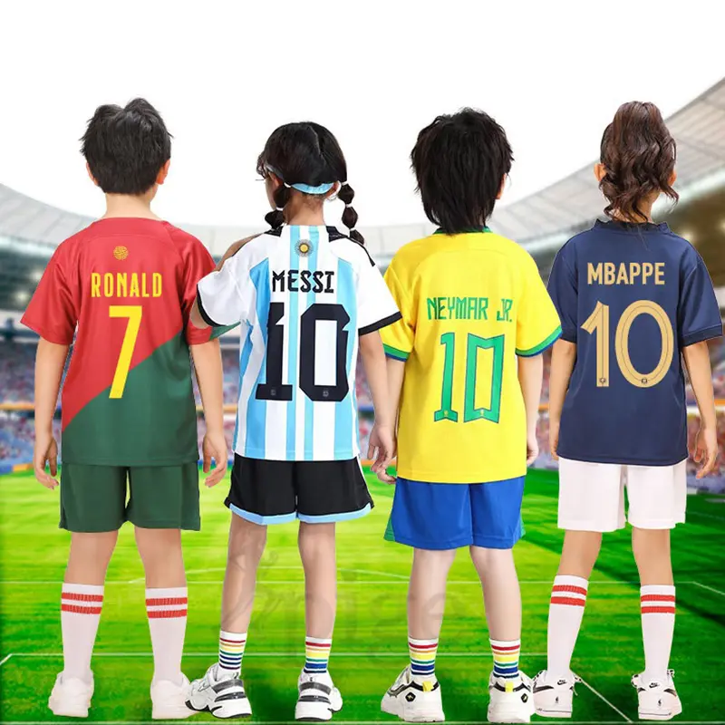 [Uhome]Kids Soccer Jersey Set 2022 World Cup Argentina Messi / Brazil Neymar / France Mbappe / Portugal Ronaldo National Team Sports Kids Football Jerseys Training Suits