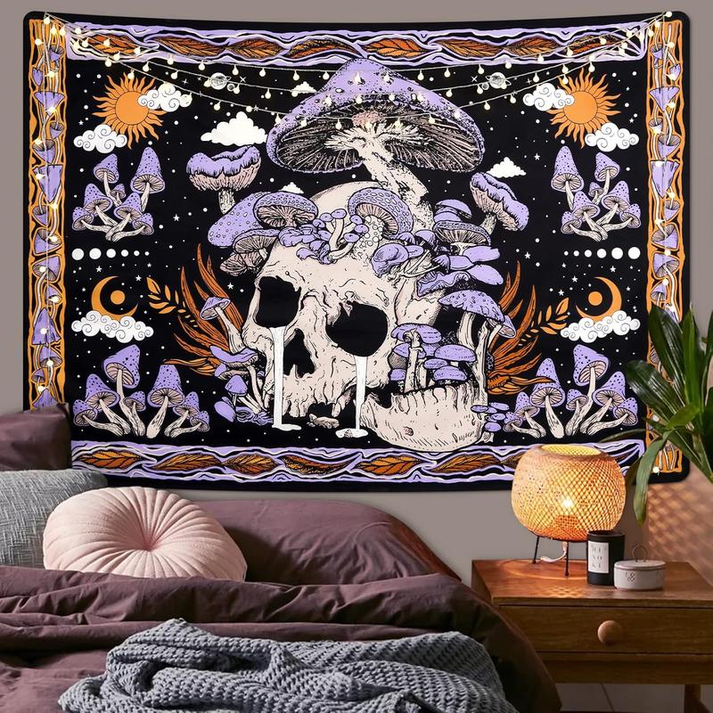 TikTok Shop Chic Skull Mushroom Tapestry Large Purple Wall Hanging 51.2 x 59.1 in Bedroom Office Decor Uspring Brand Decorative Gift