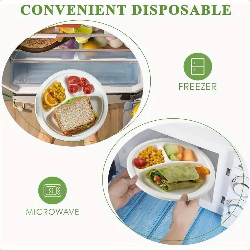 9 Inch Disposable Paper Plate, 100pcs/set 3 Compartment Disposable Paper Plate, Disposable Tableware for Party, Picnic, Camping 4