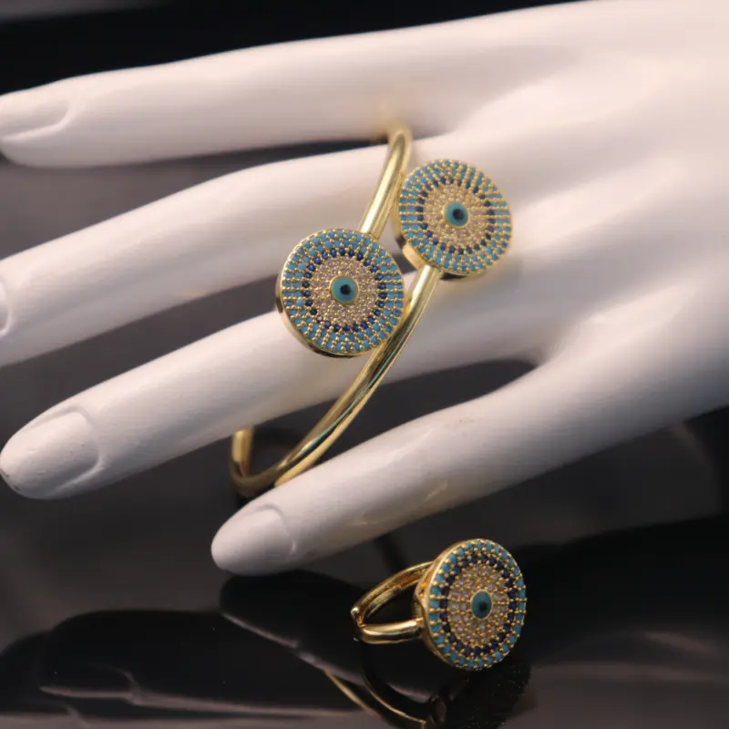 Elegant Golden Bangle with Ring - Perfect for Parties and Holidays 24K Plated, Turquoise Inlay, Alloy Construction exquisite gift delicate 5