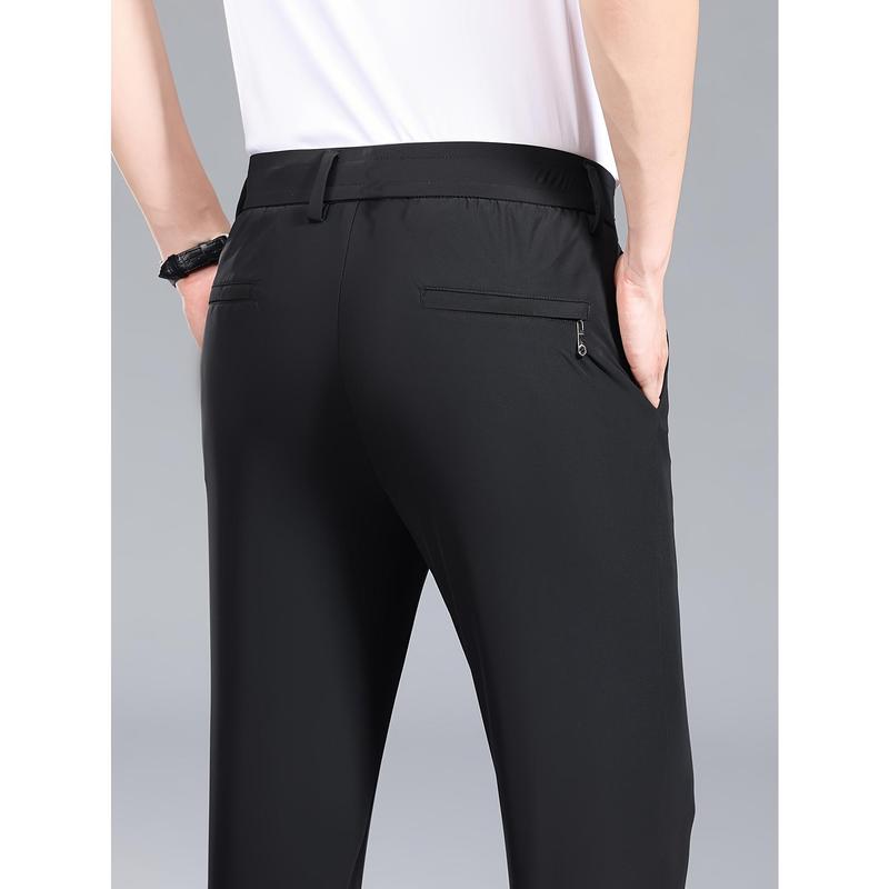 Men'S Stylish Summer Business Casual Pants - High Stretch, Thin Ice- Straight Leg Trousers with Button Detail, Black, Perfect for Office & Formal Events, Work Pant 8
