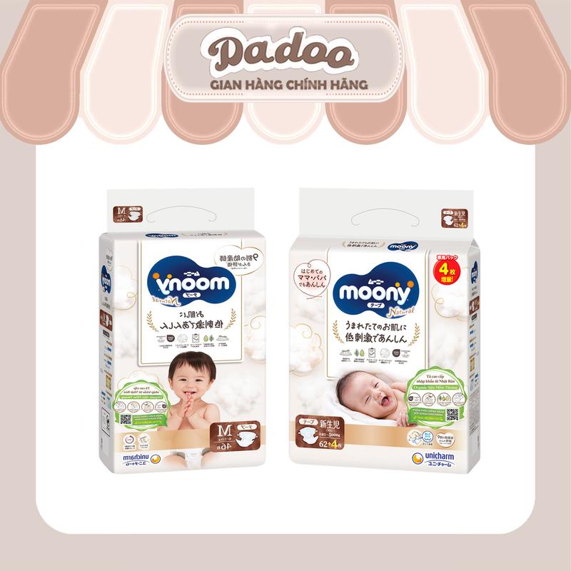 [DADOO x UNICHARM ] COMBO 2 BỊCH Tã/Bỉm MOONY Trắng Cho Bé Nhật Bản NHẬP KHẨU CHÍNH NGẠCH Natural/ Cộng miếng/Tiêu Chuẩn [TẶNG MIẾNG NGẪU NHIÊN]
