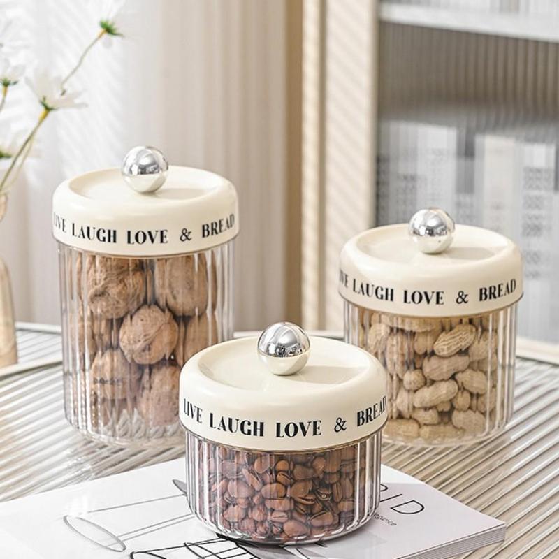 Coffee Bean Storage Jar, 1 Count Clear Food Storage Container with Lid, Dustproof Food Preserving Container for Home Kitchen Dormitory Office, Utensils 3