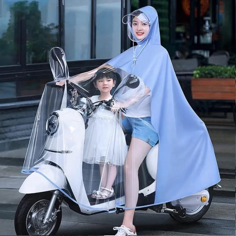 Áo mưa mẹ và bé có bọc gương AM04, nửa trước trong suốt  che phủ toàn thân, kèm kính chắn mưa cỡ 5XL 6