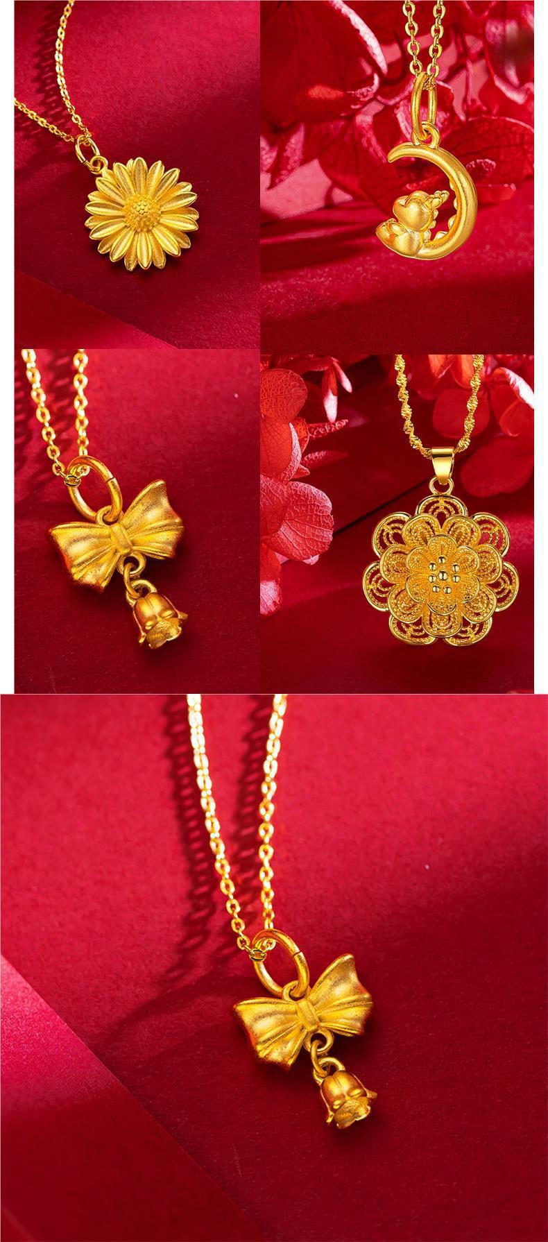 Product Introduction of SOURCE Vietnam Alluvial Gold Necklace Women 999 Pure Gold 18K Gold Plated Bow Flower Pendant Clavicle Chain Gold Plated 5