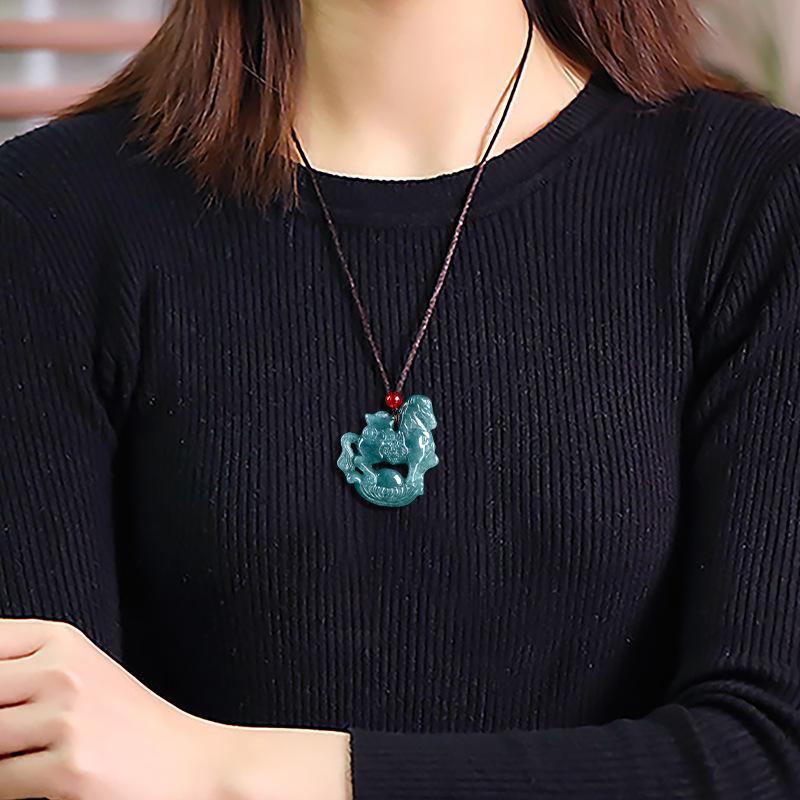 Natural A Grade Jadeite Blue Water Yuanbao Horse Pendant "Get Rich Soon" Ice Jade Zodiac Horse Jadeite for Men and Women 4